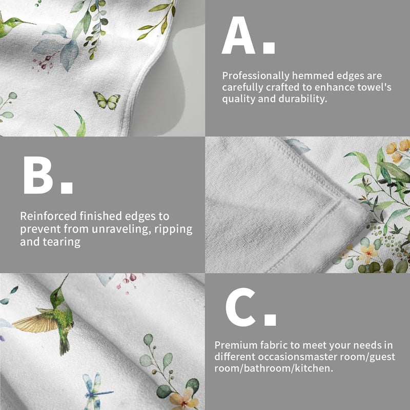Granbey Spring Eucalyptus Leaves Kitchen Towels 14"x28" Set of 2 Green Botanical Humming Bird Decorative Soft Absorbent Hand Towels Summer Holiday Home Decor for Bathroom Gym Spa - Image 5